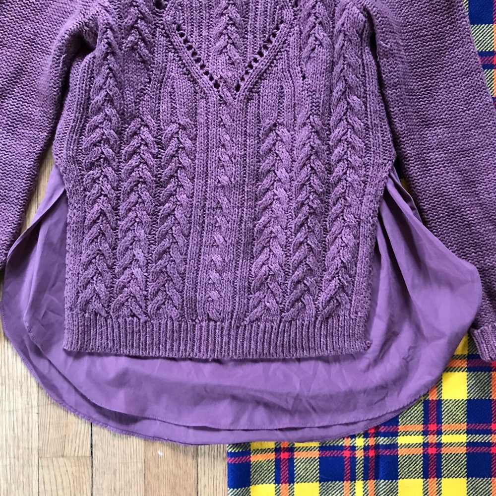 Anthro Moth Ella Cable Knit Sweater Shirt Layered - Picture 3 of 8